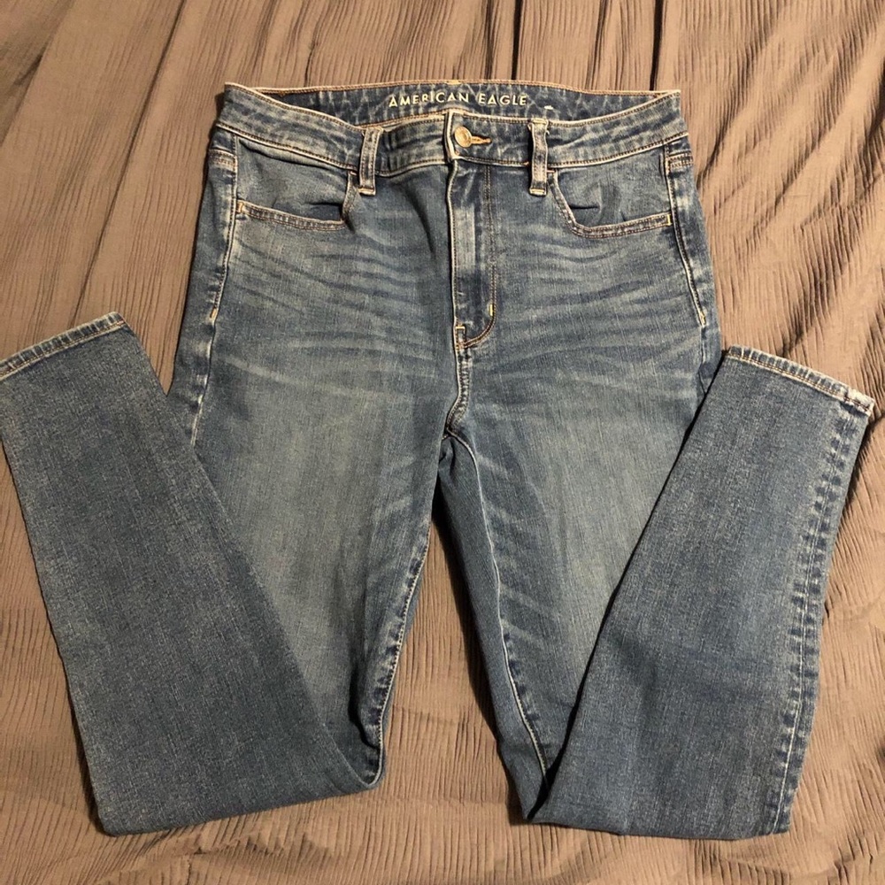 american eagle medium wash super hi-rise jeggings